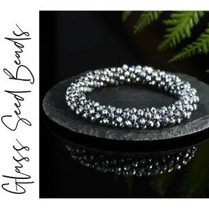 Silver Glass Seed Bead Stretch Bracelet